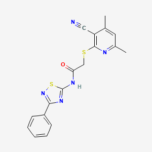 molecular formula C18H15N5OS2 B2965232 2-(3-cyano-4,6-dimethylpyridin-2-yl)sulfanyl-N-(3-phenyl-1,2,4-thiadiazol-5-yl)acetamide CAS No. 690270-00-9