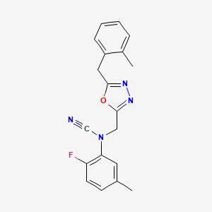 molecular formula C19H17FN4O B2965254 N-cyano-2-fluoro-5-methyl-N-({5-[(2-methylphenyl)methyl]-1,3,4-oxadiazol-2-yl}methyl)aniline CAS No. 1445220-20-1