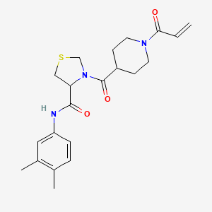 molecular formula C21H27N3O3S B2965272 N-(3,4-Dimethylphenyl)-3-(1-prop-2-enoylpiperidine-4-carbonyl)-1,3-thiazolidine-4-carboxamide CAS No. 2361677-63-4