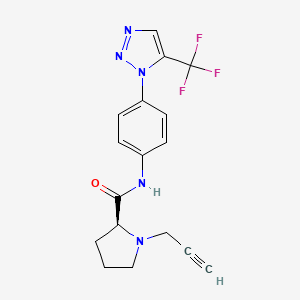 molecular formula C17H16F3N5O B2965276 (2S)-1-(prop-2-yn-1-yl)-N-{4-[5-(trifluoromethyl)-1H-1,2,3-triazol-1-yl]phenyl}pyrrolidine-2-carboxamide CAS No. 1376297-24-3