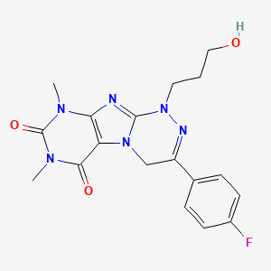 molecular formula C18H19FN6O3 B2965286 3-(4-fluorophenyl)-1-(3-hydroxypropyl)-7,9-dimethyl-5,7,9-trihydro-4H-1,2,4-tr iazino[4,3-h]purine-6,8-dione CAS No. 898410-58-7