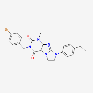 molecular formula C23H22BrN5O2 B2965288 3-[(4-bromophenyl)methyl]-8-(4-ethylphenyl)-1-methyl-1H,2H,3H,4H,6H,7H,8H-imidazo[1,2-g]purine-2,4-dione CAS No. 872840-49-8