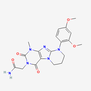 molecular formula C19H22N6O5 B2965295 2-(9-(2,4-dimethoxyphenyl)-1-methyl-2,4-dioxo-1,2,6,7,8,9-hexahydropyrimido[2,1-f]purin-3(4H)-yl)acetamide CAS No. 877617-07-7