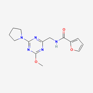 molecular formula C14H17N5O3 B2965298 N-((4-methoxy-6-(pyrrolidin-1-yl)-1,3,5-triazin-2-yl)methyl)furan-2-carboxamide CAS No. 2034351-05-6