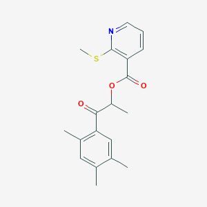 molecular formula C19H21NO3S B2965299 1-Oxo-1-(2,4,5-trimethylphenyl)propan-2-yl 2-(methylsulfanyl)pyridine-3-carboxylate CAS No. 1095470-24-8