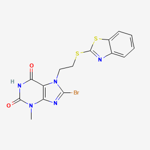 molecular formula C15H12BrN5O2S2 B2965310 7-(2-(benzo[d]thiazol-2-ylthio)ethyl)-8-bromo-3-methyl-1H-purine-2,6(3H,7H)-dione CAS No. 476482-65-2