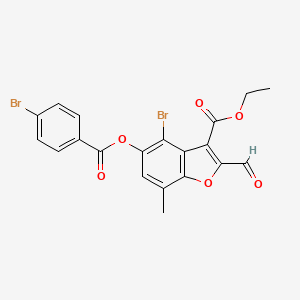 molecular formula C20H14Br2O6 B2965321 Ethyl 4-bromo-5-(4-bromobenzoyl)oxy-2-formyl-7-methyl-1-benzofuran-3-carboxylate CAS No. 324538-81-0