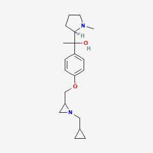 molecular formula C20H30N2O2 B2965330 1-[4-[[1-(Cyclopropylmethyl)aziridin-2-yl]methoxy]phenyl]-1-[(2R)-1-methylpyrrolidin-2-yl]ethanol CAS No. 2411183-63-4