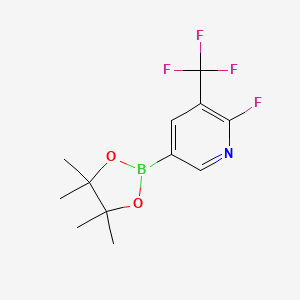 molecular formula C12H14BF4NO2 B2965345 2-氟-5-(4,4,5,5-四甲基-1,3,2-二恶杂硼烷-2-基)-3-(三氟甲基)吡啶 CAS No. 1971914-58-5