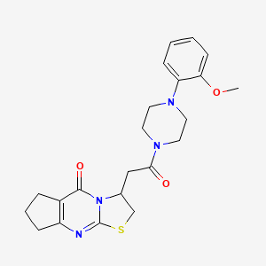 molecular formula C22H26N4O3S B2965363 3-(2-(4-(2-methoxyphenyl)piperazin-1-yl)-2-oxoethyl)-2,3,7,8-tetrahydrocyclopenta[d]thiazolo[3,2-a]pyrimidin-5(6H)-one CAS No. 1105201-25-9