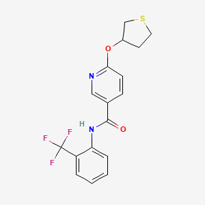 molecular formula C17H15F3N2O2S B2965369 6-((tetrahydrothiophen-3-yl)oxy)-N-(2-(trifluoromethyl)phenyl)nicotinamide CAS No. 2034619-67-3