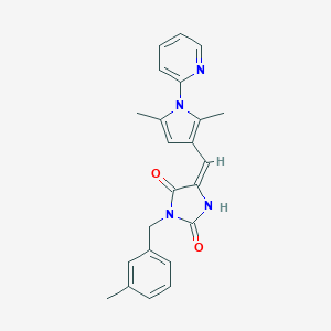 molecular formula C23H22N4O2 B296538 5-{[2,5-dimethyl-1-(2-pyridinyl)-1H-pyrrol-3-yl]methylene}-3-(3-methylbenzyl)-2,4-imidazolidinedione 