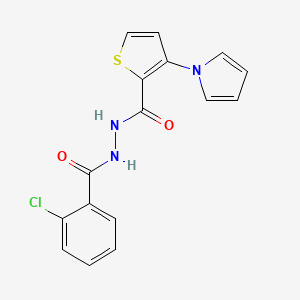 molecular formula C16H12ClN3O2S B2965382 N'-(2-chlorobenzoyl)-3-(1H-pyrrol-1-yl)-2-thiophenecarbohydrazide CAS No. 672925-35-8