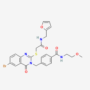 molecular formula C26H25BrN4O5S B2965387 4-({6-bromo-2-[({[(furan-2-yl)methyl]carbamoyl}methyl)sulfanyl]-4-oxo-3,4-dihydroquinazolin-3-yl}methyl)-N-(2-methoxyethyl)benzamide CAS No. 422288-59-3