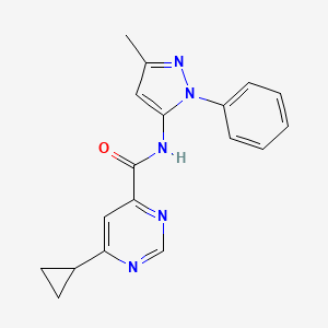 molecular formula C18H17N5O B2965389 6-cyclopropyl-N-(3-methyl-1-phenyl-1H-pyrazol-5-yl)pyrimidine-4-carboxamide CAS No. 2415571-97-8