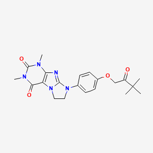 molecular formula C21H25N5O4 B2965401 8-[4-(3,3-Dimethyl-2-oxobutoxy)phenyl]-1,3-dimethyl-1,3,5-trihydroimidazolidin o[1,2-h]purine-2,4-dione CAS No. 1021124-09-3