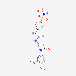 molecular formula C21H24N4O7S B2965412 N-((4-(3-(1-(3,4-dimethoxyphenyl)-5-oxopyrrolidin-3-yl)ureido)phenyl)sulfonyl)acetamide CAS No. 877641-62-8