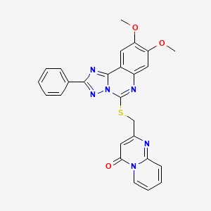 molecular formula C26H20N6O3S B2965416 2-(((8,9-dimethoxy-2-phenyl-[1,2,4]triazolo[1,5-c]quinazolin-5-yl)thio)methyl)-4H-pyrido[1,2-a]pyrimidin-4-one CAS No. 901736-21-8