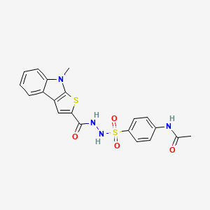 molecular formula C20H18N4O4S2 B2965427 N-[4-({2-[(8-methyl-8H-thieno[2,3-b]indol-2-yl)carbonyl]hydrazino}sulfonyl)phenyl]acetamide CAS No. 477860-43-8