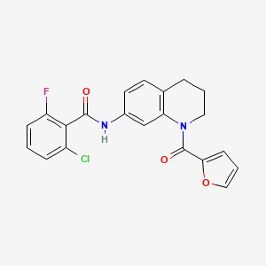 molecular formula C21H16ClFN2O3 B2965430 2-chloro-6-fluoro-N-[1-(2-furoyl)-1,2,3,4-tetrahydroquinolin-7-yl]benzamide CAS No. 946319-62-6