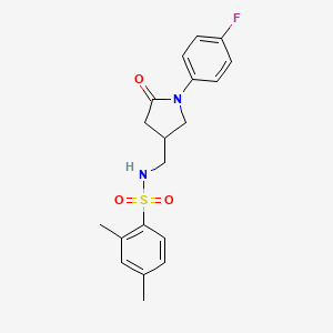 molecular formula C19H21FN2O3S B2965431 N-((1-(4-fluorophenyl)-5-oxopyrrolidin-3-yl)methyl)-2,4-dimethylbenzenesulfonamide CAS No. 954608-22-1