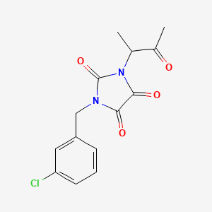 molecular formula C14H13ClN2O4 B2965437 1-[(3-Chlorophenyl)methyl]-3-(3-oxobutan-2-yl)imidazolidine-2,4,5-trione CAS No. 338392-42-0
