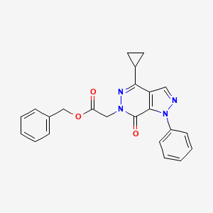 molecular formula C23H20N4O3 B2965448 苯甲酸苄酯 2-(4-环丙基-7-氧代-1-苯基-1H-吡唑并[3,4-d]嘧啶-6(7H)-基) CAS No. 1105239-87-9