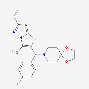 molecular formula C20H23FN4O3S B2965454 2-乙基-5-((4-氟苯基)(1,4-二氧杂-8-氮杂螺[4.5]癸-8-基)甲基)噻唑并[3,2-b][1,2,4]三唑-6-醇 CAS No. 887219-21-8