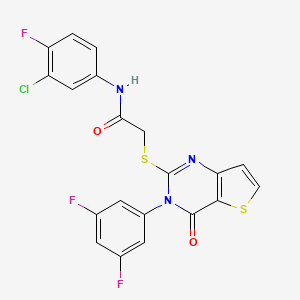 molecular formula C20H11ClF3N3O2S2 B2965457 N-(3-chloro-4-fluorophenyl)-2-{[3-(3,5-difluorophenyl)-4-oxo-3,4-dihydrothieno[3,2-d]pyrimidin-2-yl]sulfanyl}acetamide CAS No. 1260946-64-2