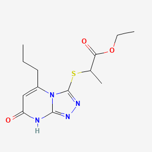 molecular formula C13H18N4O3S B2965463 Ethyl 2-((7-oxo-5-propyl-7,8-dihydro-[1,2,4]triazolo[4,3-a]pyrimidin-3-yl)thio)propanoate CAS No. 891124-99-5