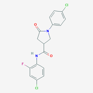molecular formula C17H13Cl2FN2O2 B296547 N-(4-chloro-2-fluorophenyl)-1-(4-chlorophenyl)-5-oxopyrrolidine-3-carboxamide 