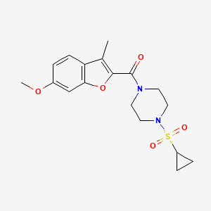 molecular formula C18H22N2O5S B2965477 (4-(Cyclopropylsulfonyl)piperazin-1-yl)(6-methoxy-3-methylbenzofuran-2-yl)methanone CAS No. 1219906-41-8