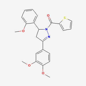 molecular formula C23H22N2O4S B2965485 3-(3,4-dimethoxyphenyl)-5-(2-methoxyphenyl)-1-(thiophene-2-carbonyl)-4,5-dihydro-1H-pyrazole CAS No. 402950-84-9