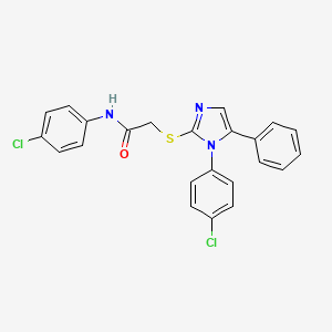 molecular formula C23H17Cl2N3OS B2965502 N-(4-chlorophenyl)-2-((1-(4-chlorophenyl)-5-phenyl-1H-imidazol-2-yl)thio)acetamide CAS No. 1226431-74-8