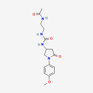 molecular formula C16H22N4O4 B2965505 N-(2-(3-(1-(4-甲氧基苯基)-5-氧代吡咯烷-3-基)脲基)乙基)乙酰胺 CAS No. 894032-98-5
