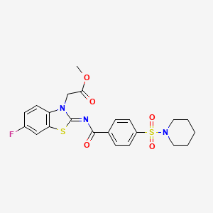 molecular formula C22H22FN3O5S2 B2965507 (Z)-甲基2-(6-氟-2-((4-(哌啶-1-磺酰基)苯甲酰)亚氨基)苯并[d]噻唑-3(2H)-基)乙酸盐 CAS No. 865198-03-4