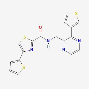 molecular formula C17H12N4OS3 B2965525 4-(噻吩-2-基)-N-((3-(噻吩-3-基)吡嗪-2-基)甲基)噻唑-2-甲酰胺 CAS No. 2034470-49-8