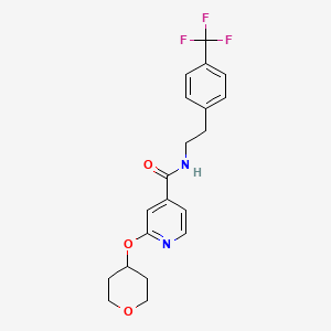 molecular formula C20H21F3N2O3 B2965527 2-((四氢-2H-吡喃-4-基)氧基)-N-(4-(三氟甲基)苯乙基)异烟酰胺 CAS No. 2034448-03-6