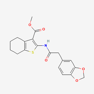 molecular formula C19H19NO5S B2965538 Methyl 2-(2-(benzo[d][1,3]dioxol-5-yl)acetamido)-4,5,6,7-tetrahydrobenzo[b]thiophene-3-carboxylate CAS No. 922066-17-9
