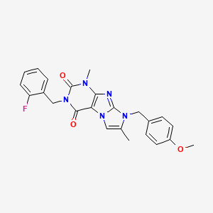 molecular formula C24H22FN5O3 B2965547 3-(2-fluorobenzyl)-8-(4-methoxybenzyl)-1,7-dimethyl-1H-imidazo[2,1-f]purine-2,4(3H,8H)-dione CAS No. 879589-14-7