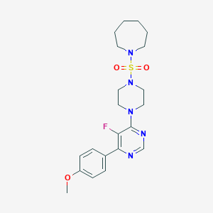 molecular formula C21H28FN5O3S B2965568 1-[4-[5-Fluoro-6-(4-methoxyphenyl)pyrimidin-4-yl]piperazin-1-yl]sulfonylazepane CAS No. 2380186-84-3