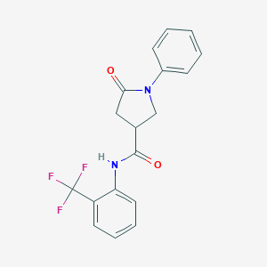 molecular formula C18H15F3N2O2 B296557 5-oxo-1-phenyl-N-[2-(trifluoromethyl)phenyl]pyrrolidine-3-carboxamide 