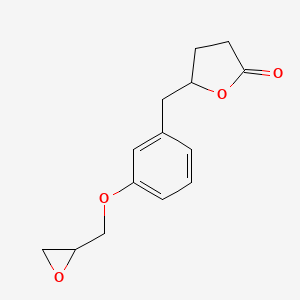 molecular formula C14H16O4 B2965570 5-[[3-(Oxiran-2-ylmethoxy)phenyl]methyl]oxolan-2-one CAS No. 2411240-82-7