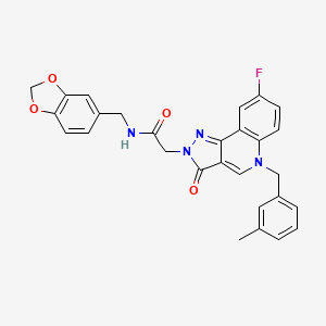 molecular formula C28H23FN4O4 B2965572 N-(benzo[d][1,3]dioxol-5-ylmethyl)-2-(8-fluoro-5-(3-methylbenzyl)-3-oxo-3,5-dihydro-2H-pyrazolo[4,3-c]quinolin-2-yl)acetamide CAS No. 931737-49-4