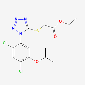 molecular formula C14H16Cl2N4O3S B2965583 ethyl 2-{[1-(2,4-dichloro-5-isopropoxyphenyl)-1H-1,2,3,4-tetraazol-5-yl]sulfanyl}acetate CAS No. 338968-02-8