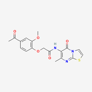 molecular formula C18H17N3O5S B2965585 2-(4-乙酰基-2-甲氧基苯氧基)-N-(7-甲基-5-氧代-5H-噻唑并[3,2-a]嘧啶-6-基)乙酰胺 CAS No. 1060284-10-7