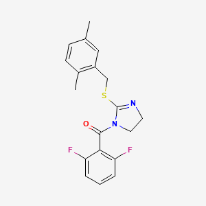 molecular formula C19H18F2N2OS B2965598 (2,6-difluorophenyl)(2-((2,5-dimethylbenzyl)thio)-4,5-dihydro-1H-imidazol-1-yl)methanone CAS No. 851804-48-3