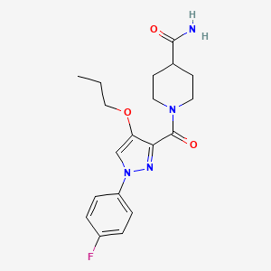 molecular formula C19H23FN4O3 B2965607 1-(1-(4-fluorophenyl)-4-propoxy-1H-pyrazole-3-carbonyl)piperidine-4-carboxamide CAS No. 1170377-80-6