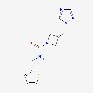 molecular formula C12H15N5OS B2965616 3-((1H-1,2,4-triazol-1-yl)methyl)-N-(thiophen-2-ylmethyl)azetidine-1-carboxamide CAS No. 2309348-70-5