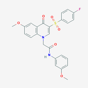 molecular formula C25H21FN2O6S B2965630 2-[3-(4-fluorobenzenesulfonyl)-6-methoxy-4-oxo-1,4-dihydroquinolin-1-yl]-N-(3-methoxyphenyl)acetamide CAS No. 866729-59-1